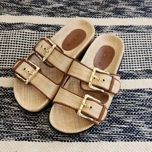 J. Crew Tan and Gold Sandals